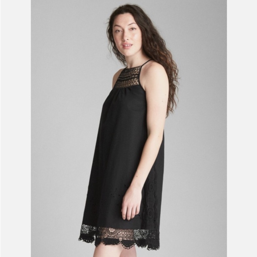 Gap Crochet Lace Cami Linen Dress S Black Romantic Coastal Beach Boho Vacation